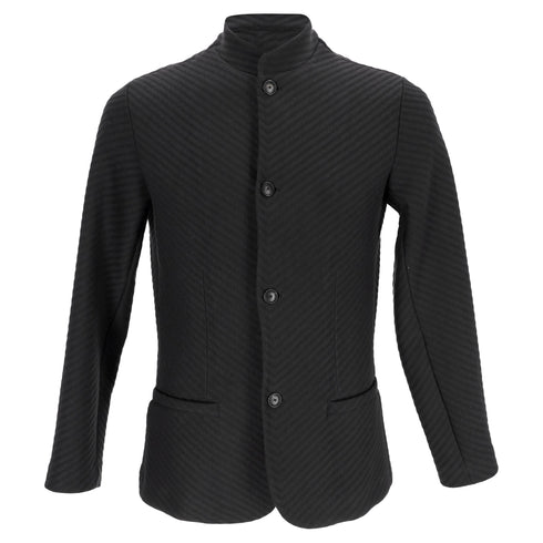 Men's Giorgio Armani Textured Single-Breasted Blazer in Black Polyester