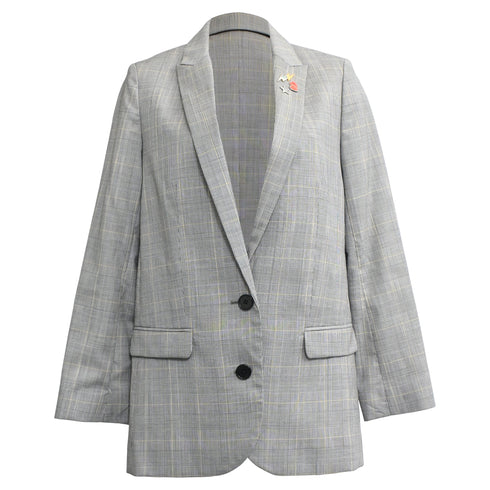 Women's Zadig & Voltaire Plaid Single-Breasted Blazer in Grey Wool