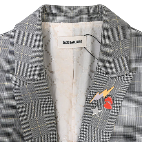 Women's Zadig & Voltaire Plaid Single-Breasted Blazer in Grey Wool