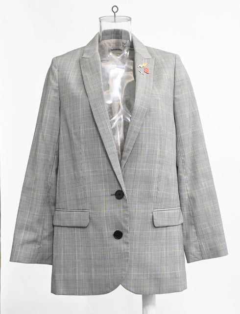 Women's Zadig & Voltaire Plaid Single-Breasted Blazer in Grey Wool
