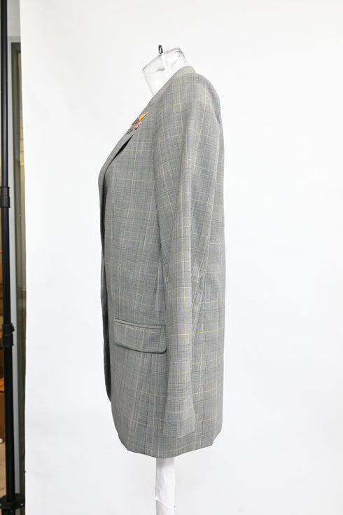 Women's Zadig & Voltaire Plaid Single-Breasted Blazer in Grey Wool