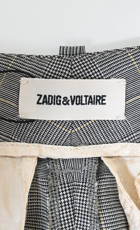 Women's Zadig & Voltaire Plaid Bootcut Trousers in Grey Wool