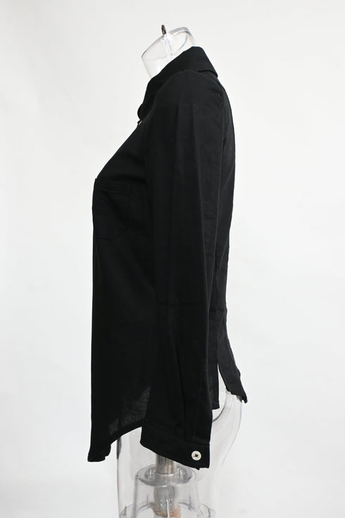 Women's Vivienne Westwood Button-Down Long Sleeve Shirt in Black Linen