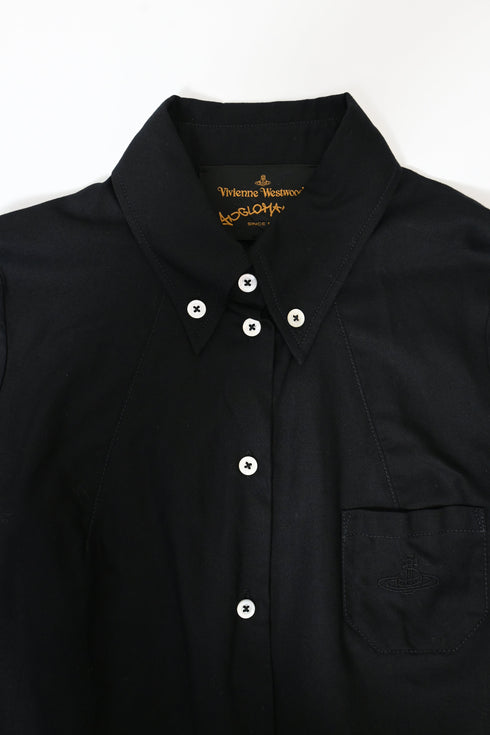 Women's Vivienne Westwood Button-Down Long Sleeve Shirt in Black Linen