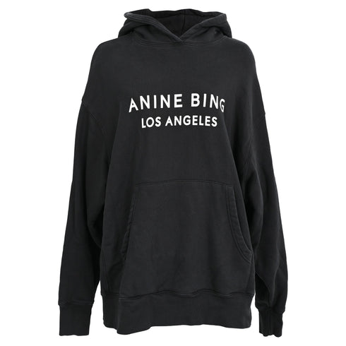 Women's Anine Bing Alto Logo Hoodie in Black Cotton