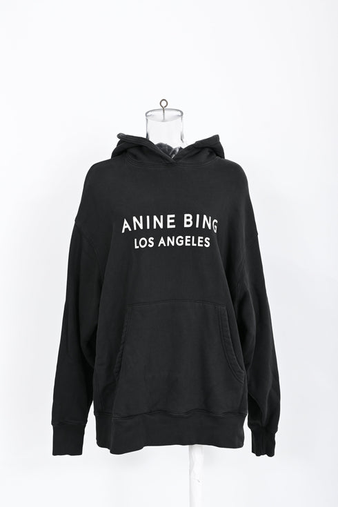 Women's Anine Bing Alto Logo Hoodie in Black Cotton