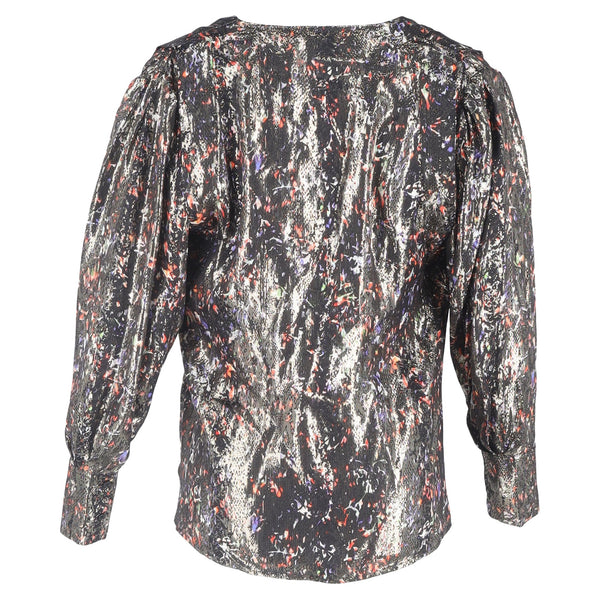 Women's Iro Milana Wrap Printed Blouse in Silver Silk