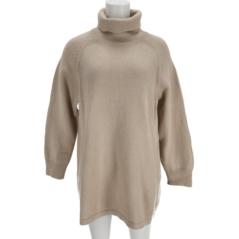 Women's Ba&sh Turtleneck Knitted Mini Dress in Beige Wool