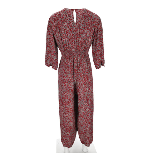 Women's Ba&sh V-Neck Printed Jumpsuit in Red Viscose