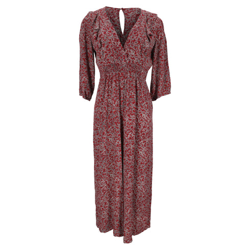 Women's Ba&sh V-Neck Printed Jumpsuit in Red Viscose