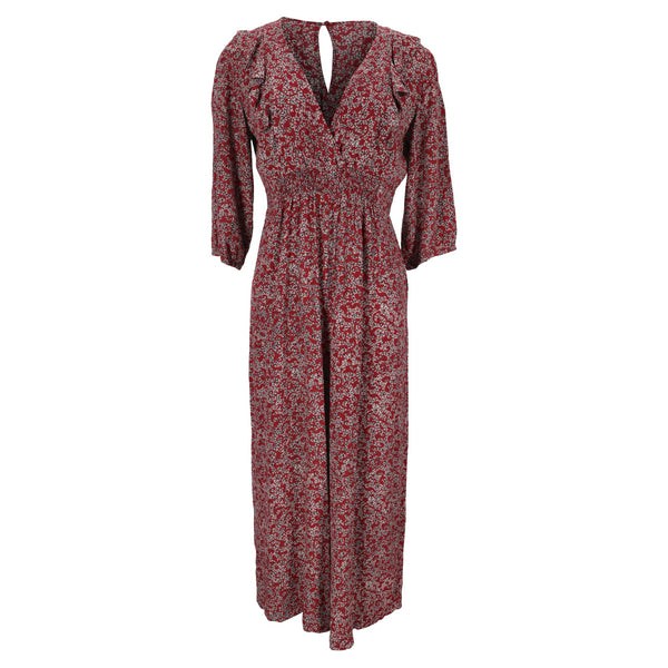 Women's Ba&sh V-Neck Printed Jumpsuit in Red Viscose