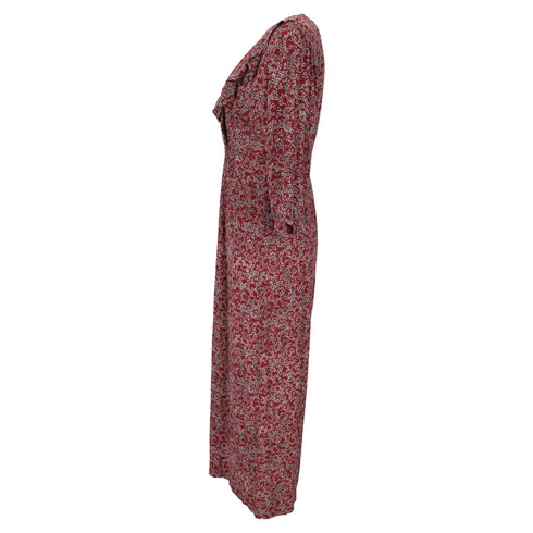 Women's Ba&sh V-Neck Printed Jumpsuit in Red Viscose