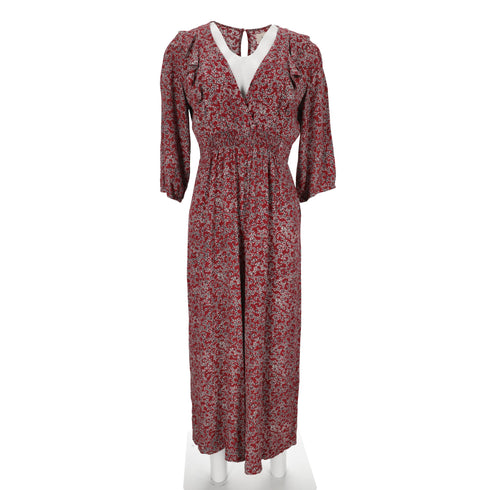 Women's Ba&sh V-Neck Printed Jumpsuit in Red Viscose