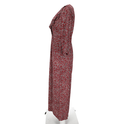 Women's Ba&sh V-Neck Printed Jumpsuit in Red Viscose