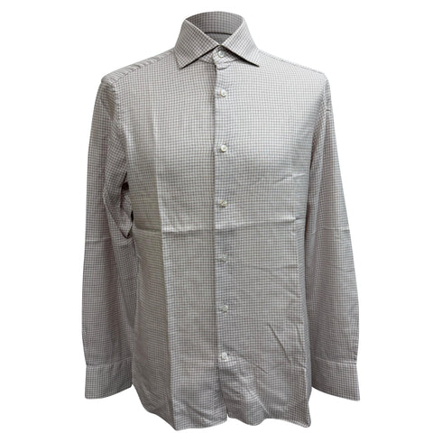Men's Ermenegildo Zegna Trofeo Gingham Button-Down Shirt in Beige Cotton