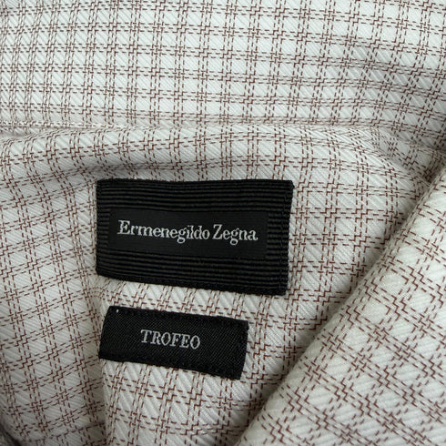 Men's Ermenegildo Zegna Trofeo Gingham Button-Down Shirt in Beige Cotton