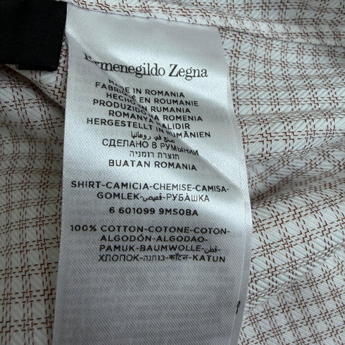 Men's Ermenegildo Zegna Trofeo Gingham Button-Down Shirt in Beige Cotton