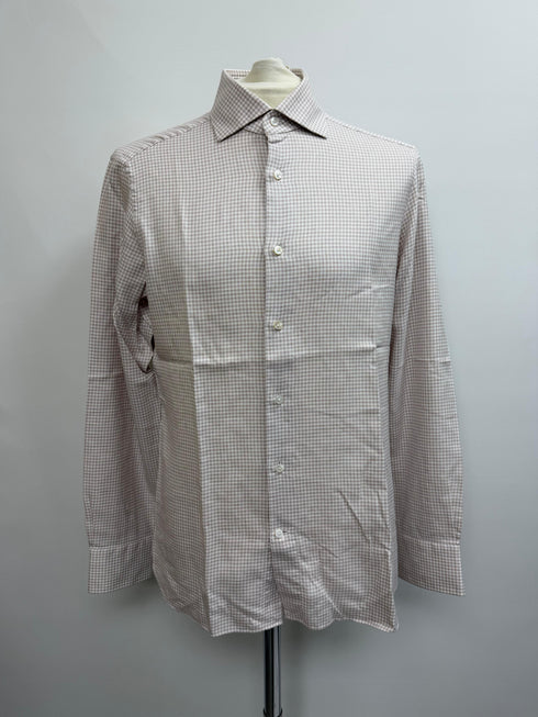 Men's Ermenegildo Zegna Trofeo Gingham Button-Down Shirt in Beige Cotton