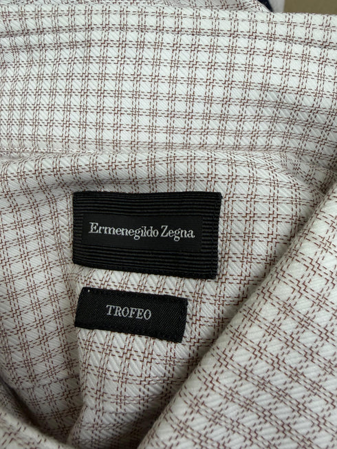 Men's Ermenegildo Zegna Trofeo Gingham Button-Down Shirt in Beige Cotton