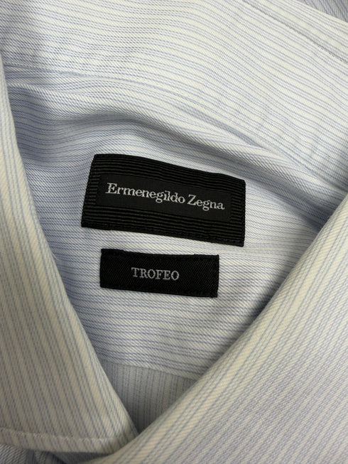 Men's Ermenegildo Zegna Trofeo Striped Button-Down Shirt in Light Blue Cotton