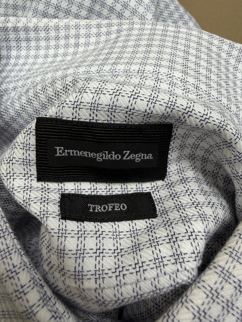 Men's Ermenegildo Zegna Patterned Button-Down Shirt in White Cotton