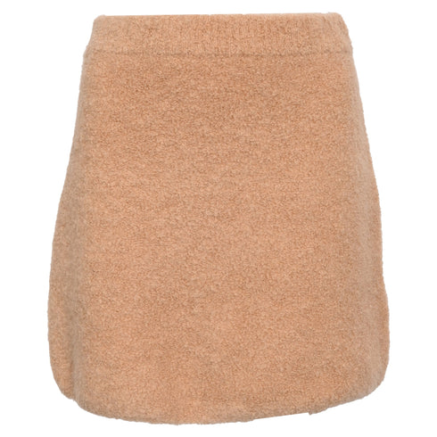 Women's Ba&Sh Fur-Accent Mini Skirt in Beige Wool