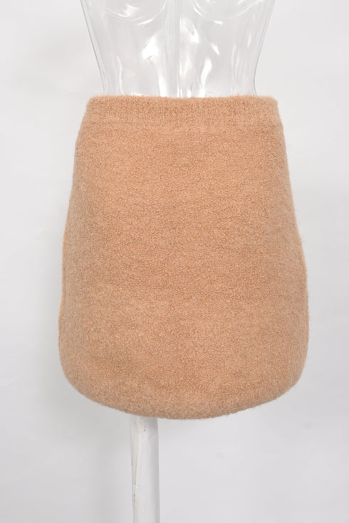 Women's Ba&Sh Fur-Accent Mini Skirt in Beige Wool