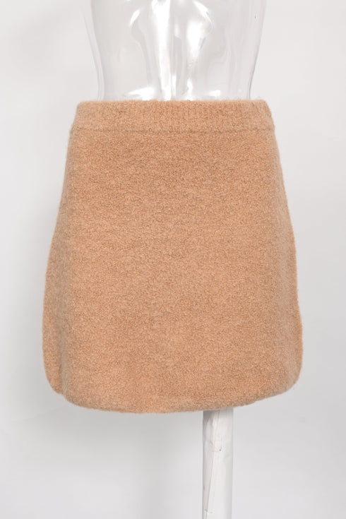Women's Ba&Sh Fur-Accent Mini Skirt in Beige Wool