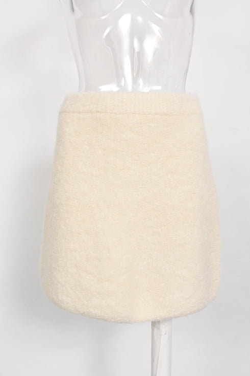 Women's Ba&Sh Fur-Accent Mini Skirt in Cream Alpaca Wool