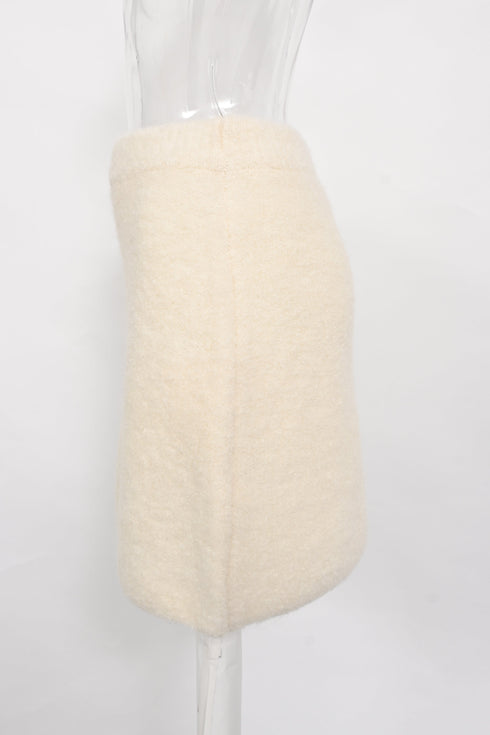 Women's Ba&Sh Fur-Accent Mini Skirt in Cream Alpaca Wool