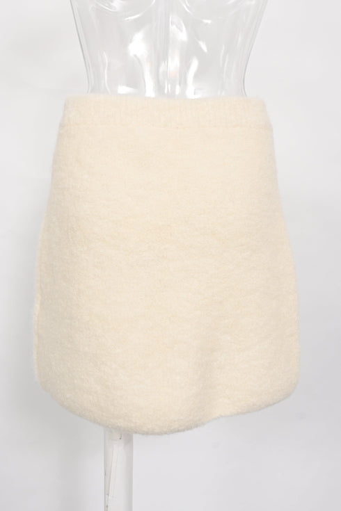 Women's Ba&Sh Fur-Accent Mini Skirt in Cream Alpaca Wool
