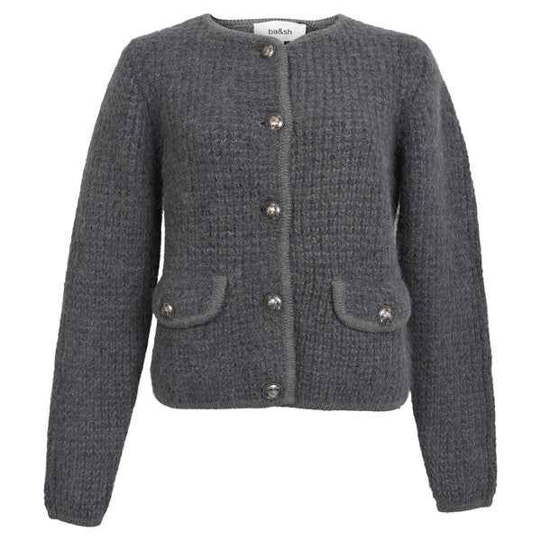 Women's Ba&Sh Harry Pocket Button-Down Cardigan in Grey Wool
