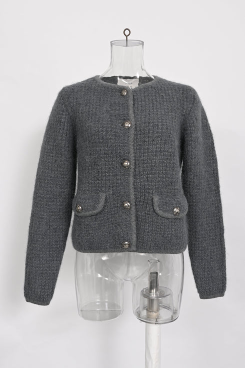 Women's Ba&Sh Harry Pocket Button-Down Cardigan in Grey Wool