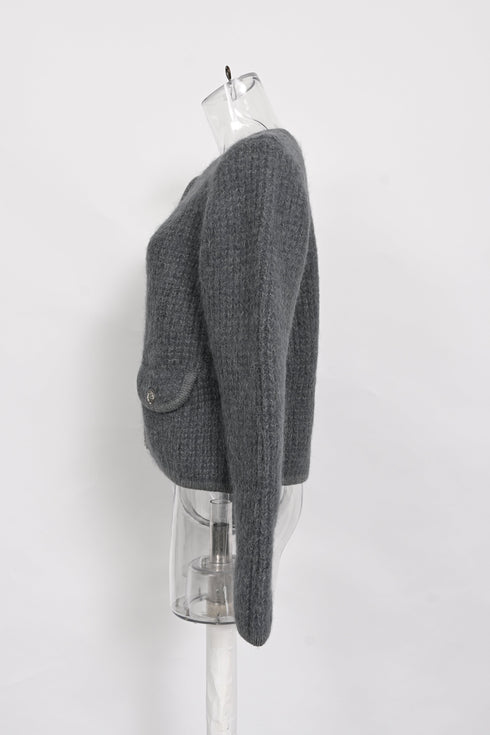 Women's Ba&Sh Harry Pocket Button-Down Cardigan in Grey Wool