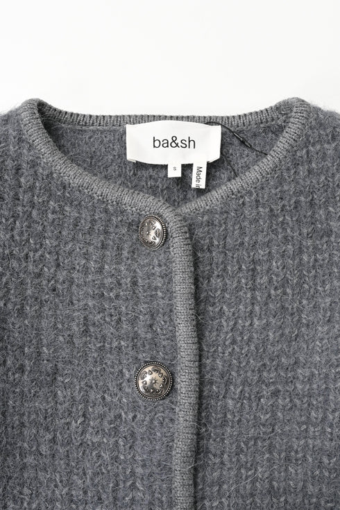 Women's Ba&Sh Harry Pocket Button-Down Cardigan in Grey Wool