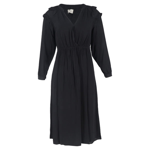 Women's Ba&Sh Ulla Ruffled Midi Dress in Black Viscose
