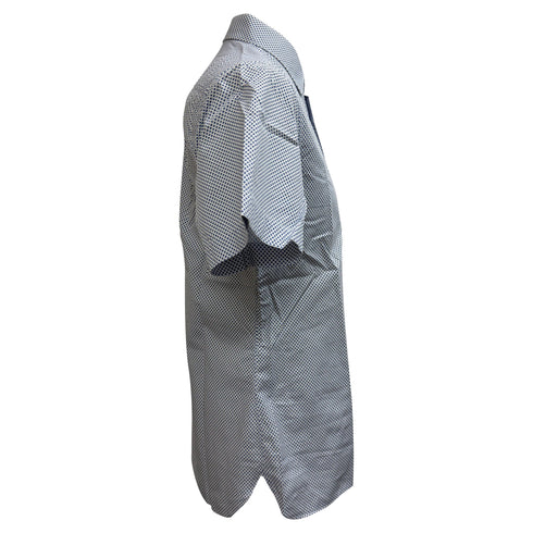 Men's Z Zegna Printed Button-Down Short Sleeve Shirt in Blue Cotton