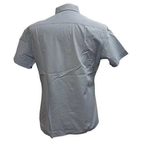 Men's Z Zegna Printed Button-Down Short Sleeve Shirt in Blue Cotton