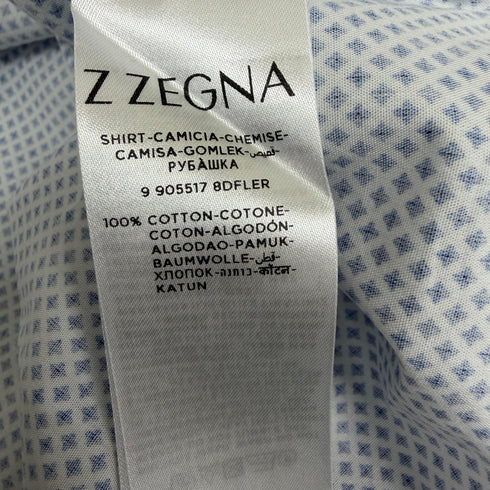 Men's Z Zegna Printed Button-Down Short Sleeve Shirt in Blue Cotton