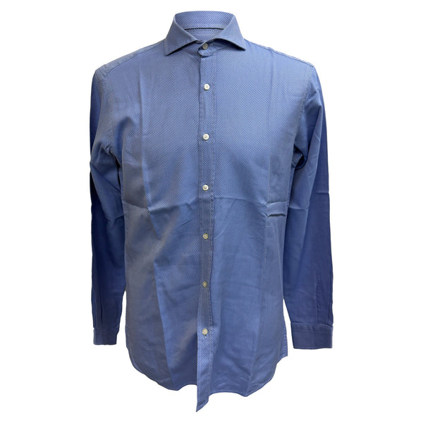 Men's Etro Textured Button-Down Shirt in Blue Cotton