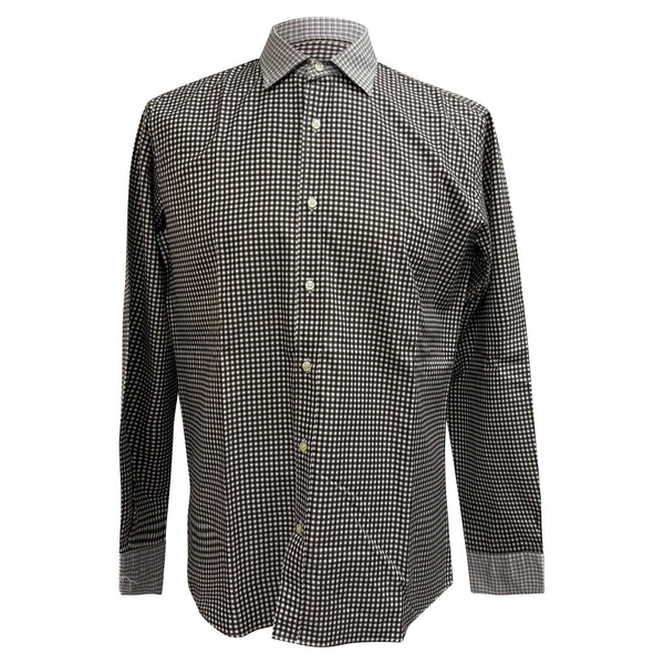 Men's Etro Gingham-Print Button-Down Shirt in Black and White Cotton