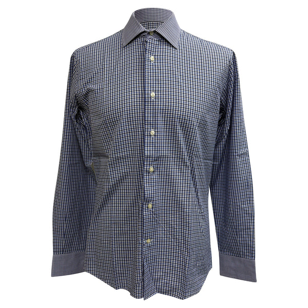 Men's Etro Check-Print Shirt in Blue Cotton