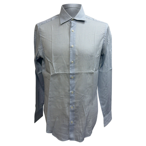 Men's Etro Patterned Button-Down Shirt in Light Blue Cotton