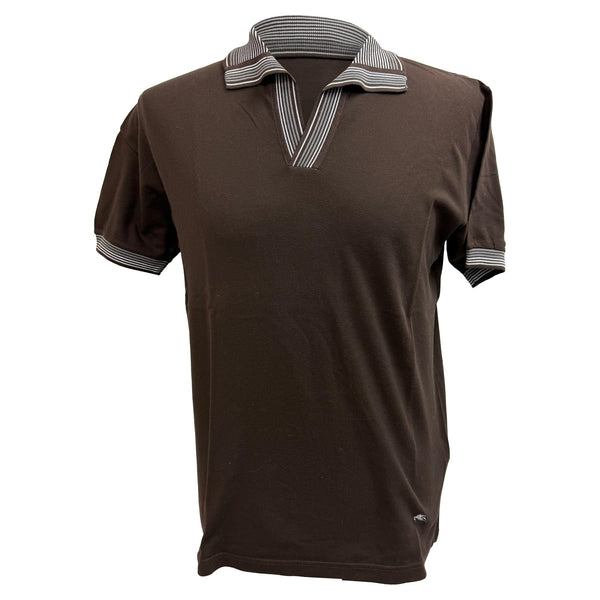 Men's Etro Stripe Accent Short Sleeve Polo Shirt in Brown Cotton