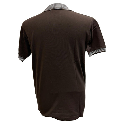 Men's Etro Stripe Accent Short Sleeve Polo Shirt in Brown Cotton