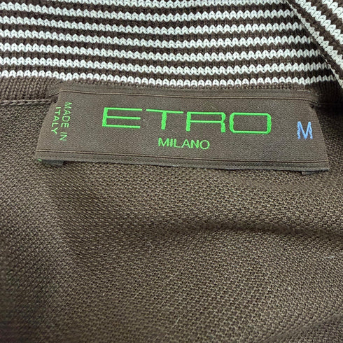 Men's Etro Stripe Accent Short Sleeve Polo Shirt in Brown Cotton