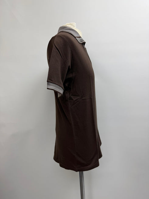 Men's Etro Stripe Accent Short Sleeve Polo Shirt in Brown Cotton