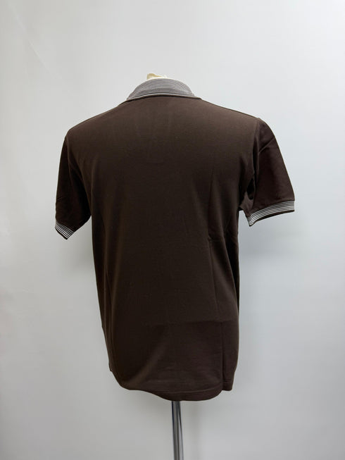 Men's Etro Stripe Accent Short Sleeve Polo Shirt in Brown Cotton