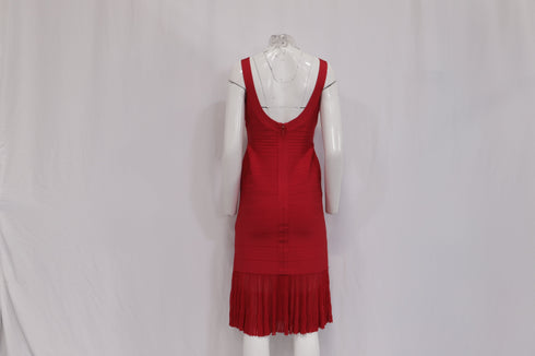 Women's Herve Leger Bandage Pleated Midi Dress in Burgundy Rayon