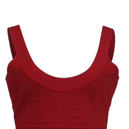 Women's Herve Leger Bandage Pleated Midi Dress in Burgundy Rayon
